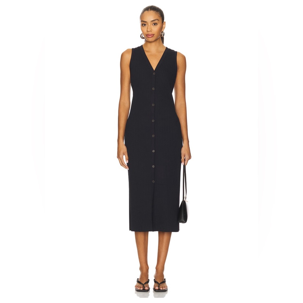Vince Navy Sleeveless Button-Front Midi Dress